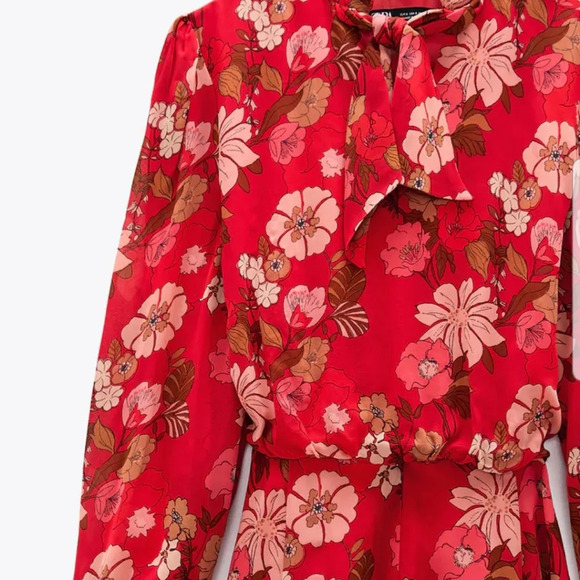 Zara Red Floral Print Dress - Picture 3 of 5